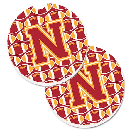 Carolines Treasures Letter N Football Cardinal and Gold Set of 2 Cup Holder Car Coaster CJ1070-NCARC